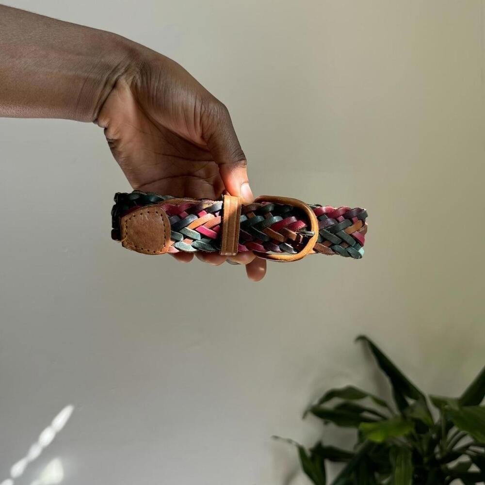 Vintage Genuine Leather Boho Multicolor‎ Braided belt Size S petite - Picture 2 of 4